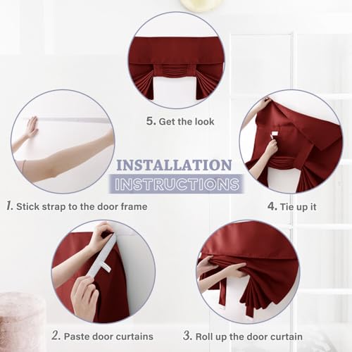 RYB Home Blackout Door Curtain - Privacy Thermal Insulated Front/Tricia/Patio French Door Glass Window Curtains for Living Room Dining, W36 x L80 inch, 1 Panel, Burgundy Red
