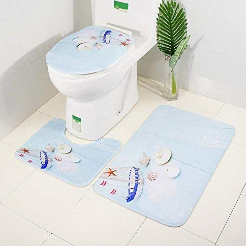 1Eway Bathroom Mats Sets 3 Pieces Non Slip Nautical Style Soft