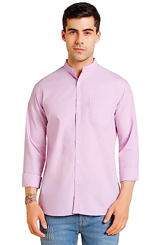 Image of Dennis Lingo Men's Slim Fit Solid Mandarin Collar Casual Shirt