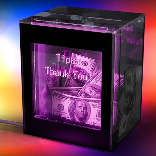 Kuabiz Lighted Up Tip Jar for Money with Lock and