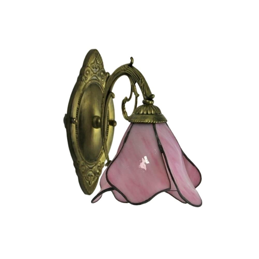LUOYAOB Wall Sconce Stained Glass Wall Lamp Antique Farmhouse Lantern Wall Light E26 E27 Wall Fixture for Living Room Bedroom Hallway Home Decor(Pink)