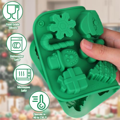 BUSOHA Christmas Silicone Chocolate Molds - 2 Pack Christmas Candy Molds with 40 PCS Piping Bags,3D Snowflake Silicone Baking Molds for Chocolate, Candy, Jelly, Ice Cube, Dog Treats