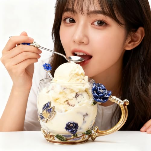 Unique Gifts for Women Mom - Flower Blue Tea Mug, Perfect Birthday Christmas Gifts for Her Who Has Everything (Rose Blue Coffee Cup, 11 OZ)