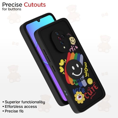 Image of Pikkme Back Cover for Vivo S1 Pro | Soft Silicone| Cute Rainbow Smile & 3D Cartoon Flower Design | Shockproof Raised Camera Protection Bumper Case (Black)