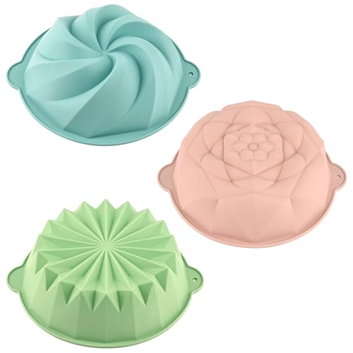 HUAKENER 3 Pcs Flower Shape Cake Molds, Nonstick Silicone Cake Molds for Jello Cakes, Cheese Cakes...