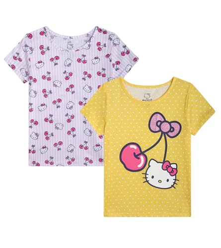 Hello Kitty Girls T-Shirt - 2 Pack Short Sleeve Graphic T Shirts for Girls (4-12)