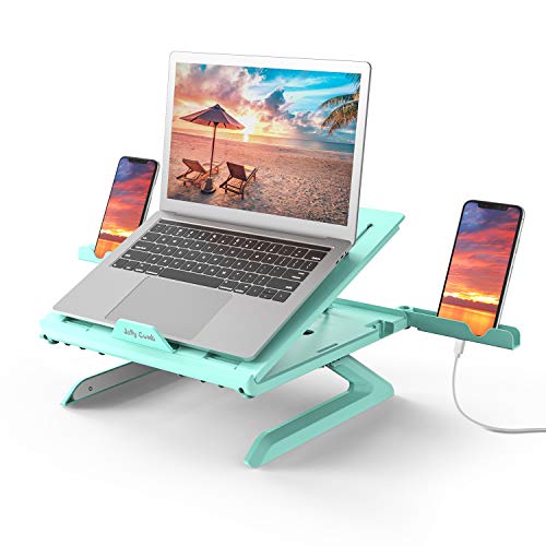 Laptop Stand with Built-in Foldable Legs and Phone Holder, Jelly Comb 9-Adjustable Height Laptop Riser, Air-Ventilated Laptop Holder for Notebook, Laptop, Tablet