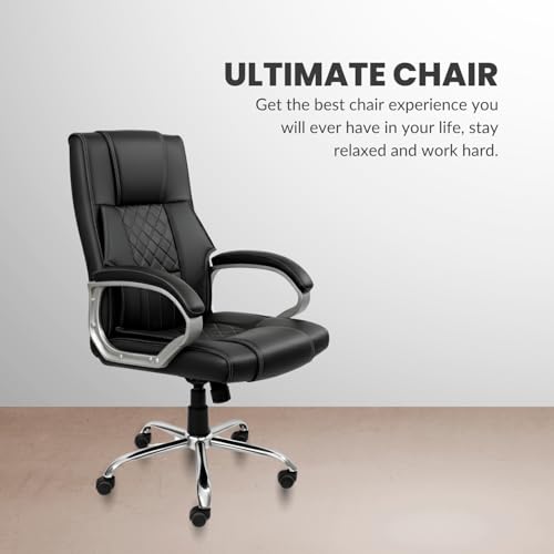 Image of activa Kim Ergonomic Office Chair| Premium Leatherette Chair with Padded Seat & Backrest| 3-Year Warranty | Adjustable Height Desk Chair for Work /Study /Gaming | Swivel Seating for Workstations (Black)