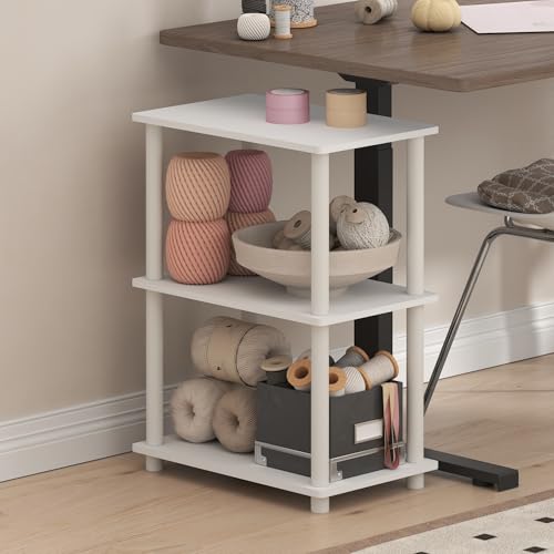 Image of Furinno Turn-N-Tube Storage Shelves, 3-Tier Book Shelf, Corner Shelf, Toolless Open Shelves, for Organization and Storage, Living Room, Garage, Home Office, White