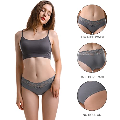 Aijolen Cotton Underwear for Women Bikini Panties Sexy Breathable Hipster with Lace Waist Multipack3