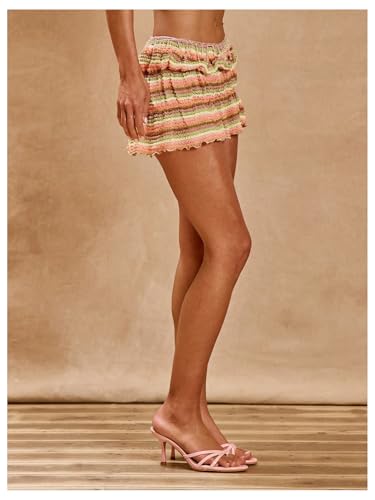 MakeMeChic Women's Summer Mini Knit Skirt Striped Elastic Waist Vacation Boho Short Skirts3