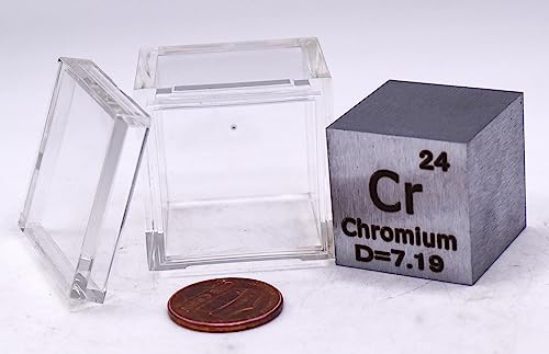 Image of 1 inch 25.4mm Chromium Metal Cube Cr up to 99.9% Pure Periodic Table Element Engraved Density Collection Science Education Display Block Cube + Acrylic Case Box - 1PC