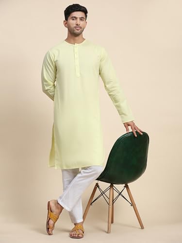 Image of Men's Pure Cotton Solid Kurta Pajama Set Round Neck Casual Yoga Dress