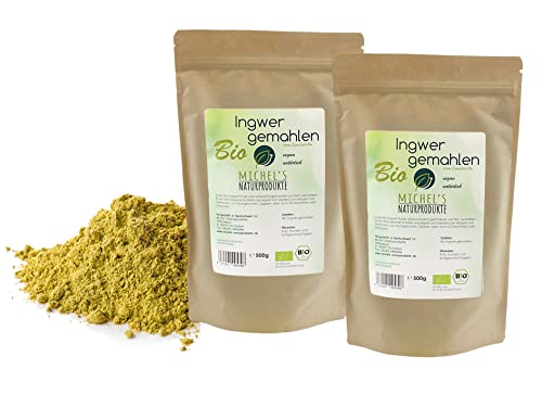 Michels Naturprodukte - BIO Ingwerpulver aus Indien 1kg (2x500g) Abgefüllt in Deutschland Vegan und Laktosefrei Fein Gemahlen 100% Natürlich und Rein - Ohne Zusatzstoffe
