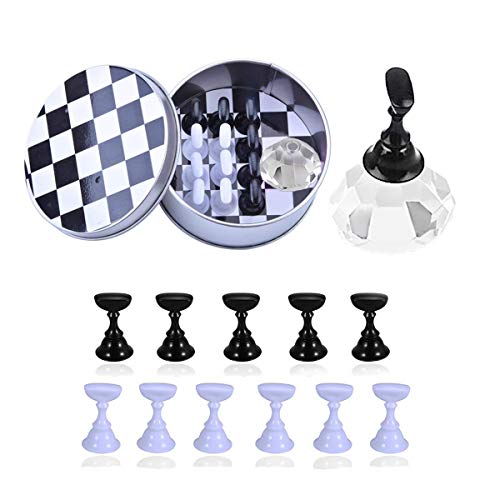 Kaychan Nail Art Holder Practice Stand for Nail Art Display 1 Set Magnetic Stuck Crystal Nail Art Holder Chessboard Nail Art Display Tools Set for Nail Art Salon DIY Practice Manicure
