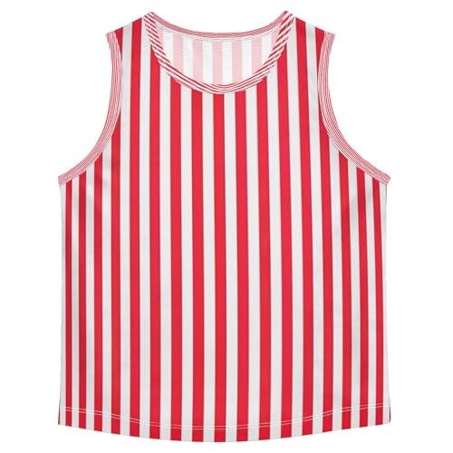 Red White Stripe Boys' Tank Top Shirts, Sleeveless Quick Dry Active Tank Undershirts for Outdoor Play, 3-15 Y