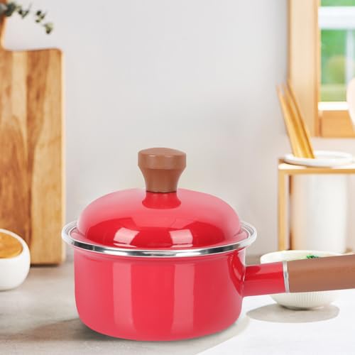 Olla para sopa pequeña de 16 cm roja para evitar que la leche se pegue 7