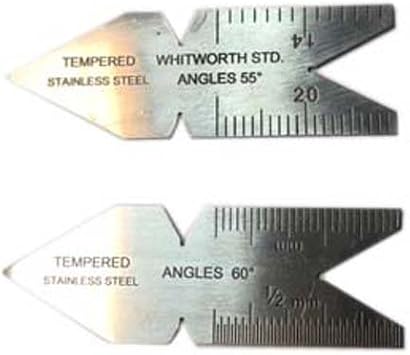 KRISTEEL SHINWA CENTER GAUGE 55 DEGREE & 60 DEGREE SET - 2 GAUGE SET STAINLESS STEEL