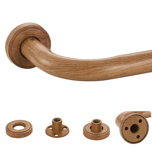 Mayrhyme Light Wood Grain Wrap Around Curtain Rods,1 Inch Diameter Curtain Rod for Windows 28 to 150 Inch, Adjustable Drapery Rod with Zinc Alloy Double-deck Finials and Aluminum Center Brackets