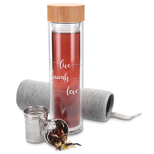 Navaris Teeflasche aus Glas mit Sieb - 500ml Tee Flasche Teekanne...