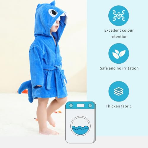 Image of MICHLEY Girls Boys Robe Cotton Towel Baby Dinosaur Style Hooded Bathrobe