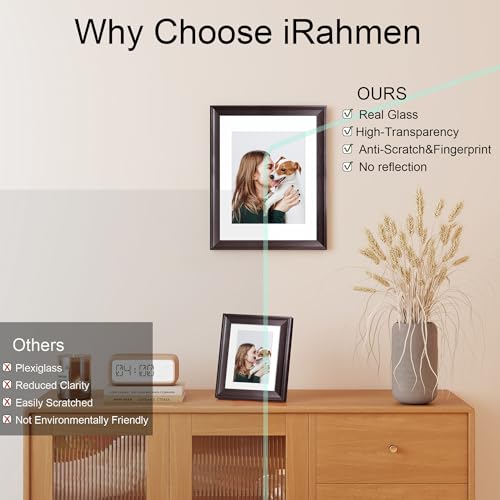 Image of iRahmen 10x12 Vintage Picture Frame with Mat 8x10 - High Definition Real Glass Wooden Photo Frames for Tabletop Display and Wall Mounting (Dark Brown, Set of 4)