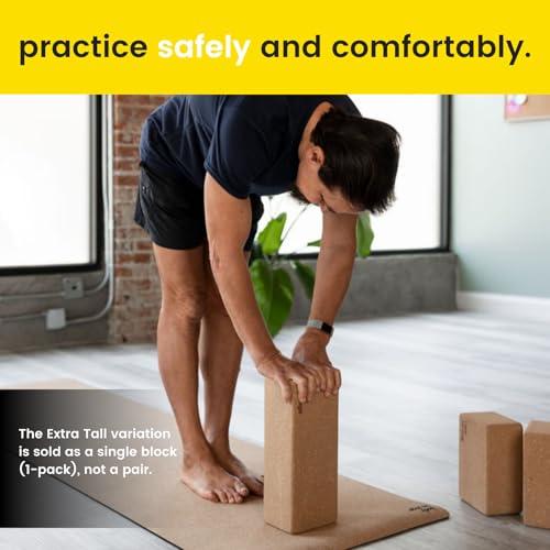 Premium Cork Yoga Blocks - Extra Large Yoga Block 2-Pack or Extra Tall 1-Pack for Inflexible Yogis | Natural, High-Density Cork for Superior Support & Stability | Optional Yoga Strap & Gift Box - Image 3