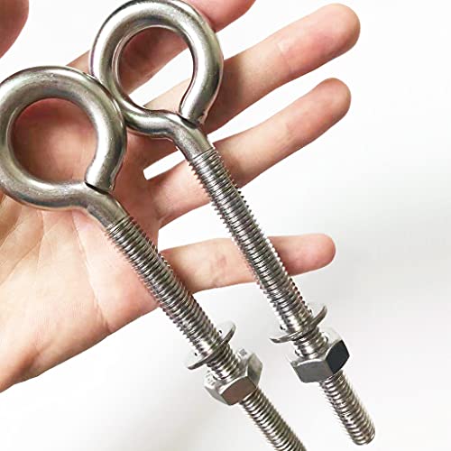 Image of Stainless Steel Eye Bolt, 2pack M10 Heavy Duty Eye Bolts 3 /8 inch X 4 inchwith Nuts and Washer Thread Lifting Ring Eyebolt, Long