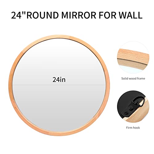 Fuwu Home RD00003 Wood Round Mirror 24 Inch Circle Wall Mirror Farmhouse Bathroom Vanity Mirror thumb #3