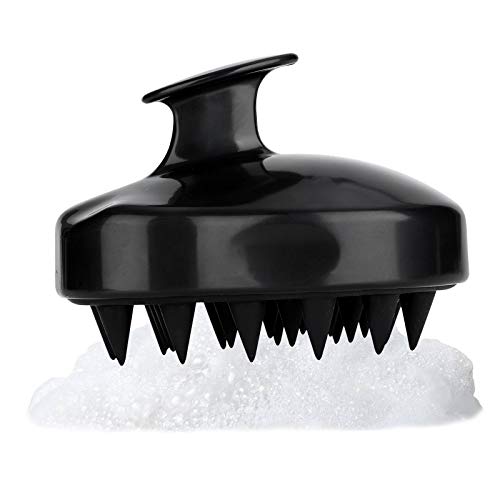 Scalp Massager Shampoo Brush Head Scalp Massager Scrubber, Soft Silicone Bristles for All Hair Types of -Thick or Thin, Short or Long,Men, Women, Kids and Pets , Improve Hair Growth 1PCS (Black)