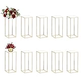 Nuptio Wedding Centerpieces Gold Vases: 10 Pcs 23⅝ inch Tall Flower Stand Metal Floor Vase Column Geometric Centerpiece Stands Rectangular Display Rack for Weddings Party Decoration