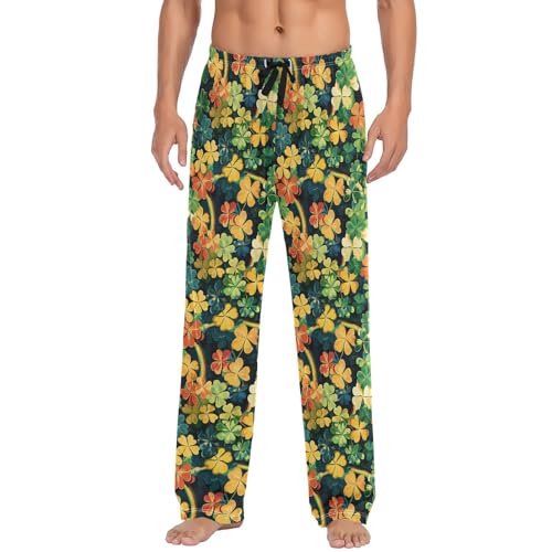 Pantalon pyjama doux homme motif feuilles arc-en-ciel haut de gamme