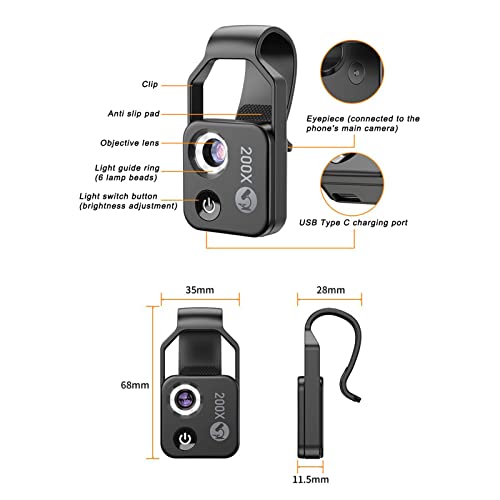Microscope numérique HD pour smartphone 200X avec lampe LED intégrée et objectif noir - 4