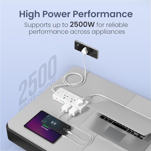 Image of Portronics Power Plate 10 Pro, 6-in-1 Power Extender with 2500W Output, Universal Sockets x3, Side 2-Pin Sockets x3, Individual Switches with LED, 2M Long Cord, Overload Protection, Wall Mount Design