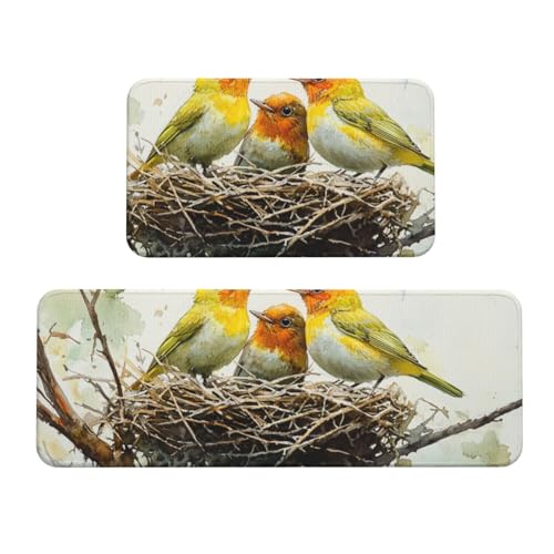 Alfombrillas de pie para cocina acolchadas con estampado de pájaros 2