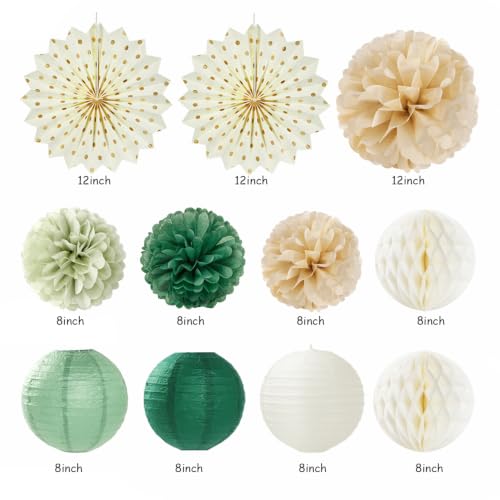Image of Champagne Sage Green Bachelorette Bridal Shower Party Decorations Huglony | 21pcs Women Bride To Be Paper Streamers Lanterns,Bridal Shower Banner Garland,Flower Tissue Pom Poms Fan Favors Wedding Decor