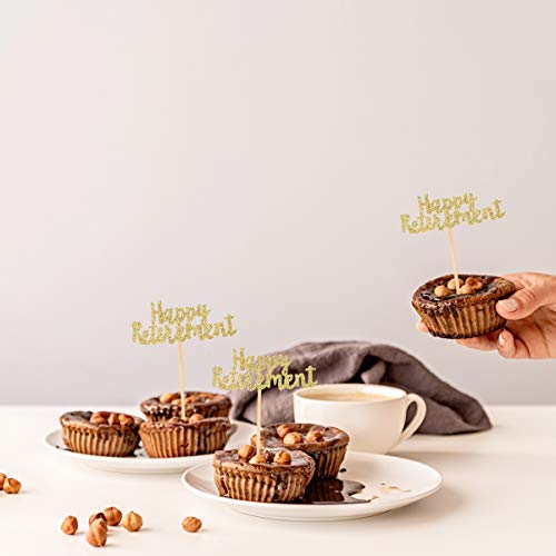 Donoter 36 Pcs Gold Glitter Happy Retirement Cupcake Toppers Retirement Party Cake Decorations #TOP2