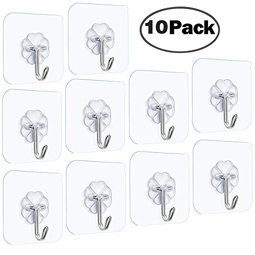 Fotosnow Ganchos Adhesivos sin Clavo Ganchos Transparentes Resistentes para Colgador de Cocina Baño Puerta Techo, Paquete de 10