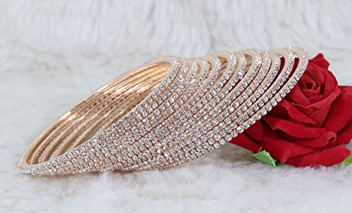 ZULKA Non-Precious Metal with Base Metal and Zircon Gemstone Studded Premium and Traditional Glossy Finished Sleek Bangle set for Women and Girls