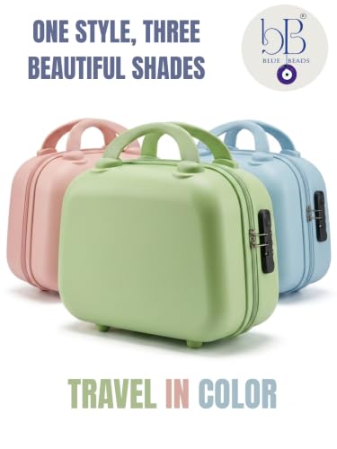 Image of BLUE BEADS Travel Makeup Case with Lock & Luggage Strap, ABS Hard Shell Cosmetic Vanity Case, Portable Makeup Organizer for Women, Beauty Storage Box for Makeup & Toiletries (Light Pink, Model 4)