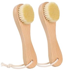 Wooden Face Dry Brush with Natural Boar Bristle 2-Pack Exfoliating Facial Dry Brush with Hanging Rope – Gentle for Face & Body Cleaning