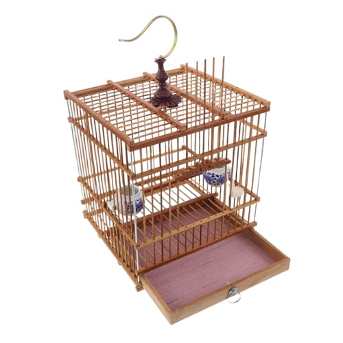 TOYANDONA Jaula para Pájaros Pequeña De Bambú Jaula Portátil para Periquitos y Pinzones con Comederos Desmontables para Jardín Balcón o Oficina
