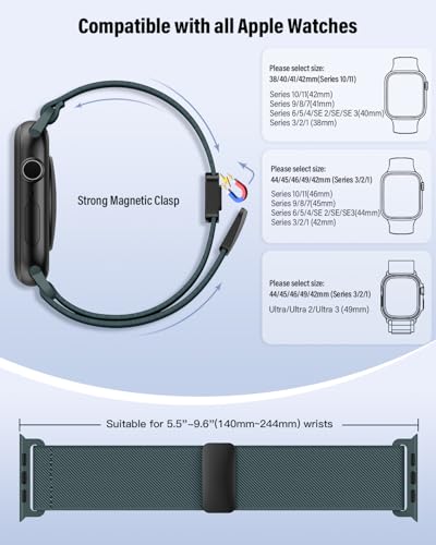 Image of Stretchy Band Compatible with Apple Watch Band 40mm 38mm 41mm 42mm 44mm 45mm 46mm 49mm Women Men,Strong Magnetic Clasp Elastic Sport Strap for iWatch Series 11 10 9 8 7 6 5 4 3 2 1 Ultra SE /Dark Green