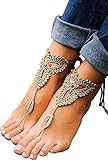 Barmine Lotus Crochet Tan Barefoot Sandals, Handmade one size fits all pack of 1 pair