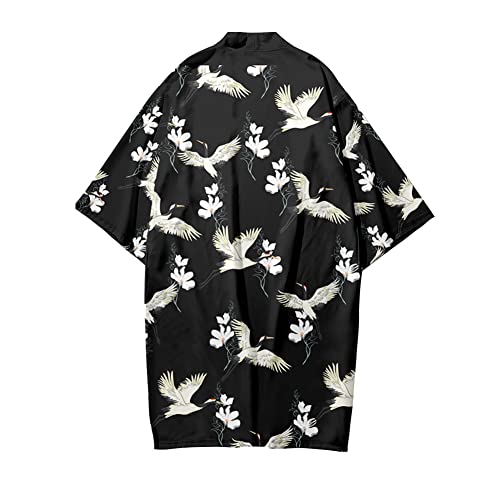 Image of HAORUN Men Japanese Kimono Coat Loose Yukata Outwear Long Bathrobe Tops Vintage