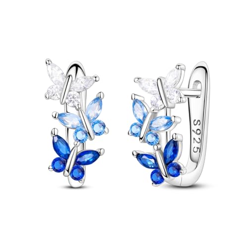 Parmuz Pendientes de aro de plata de ley 925 con diseño de mariposa, aros gruesos y gruesos para mujer, aretes pequeños y pequeños con circonita cúbica y corazón de serpiente, Plata de ley, Circonia