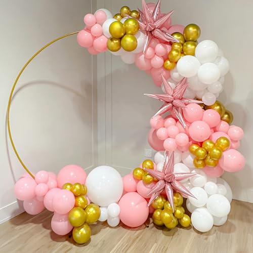 Image of Pink and Gold Balloons Balloons Garland Arch Kit, Pink and White Balloon with Metallic Gold Latex Balloons for Graduation, Wedding, Baby Shower, Engagement, Birthday Party Decorations