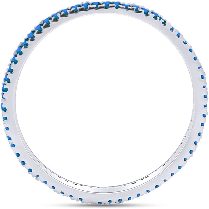 Jewel Zone US Simulated Blue Topaz Eternity Stackable Wedding Ring in 14k White Gold Over Sterling Silver (1/5 Cttw)