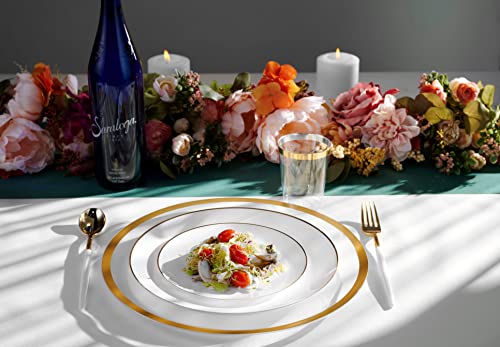 Disposable Plastic White Plates Combo | 50 7.5 In. Gold Rim Appetizer/Dessert Plastic Plates And 50 10 In. Gold Rim Plastic Dinner Plates | Heavy Duty Plates For Wedding, Parties Or Catering #TOP6
