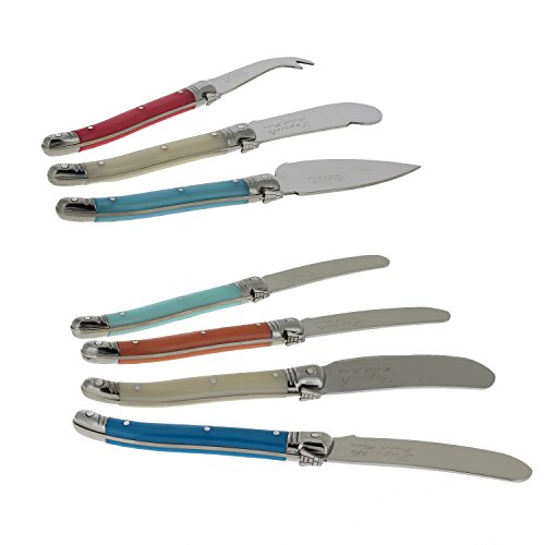 Laguiole 7-Piece Cheese Knife Set (Coral & Turquoise) Stainless Steel Cheese Knives Set, Cheese Spreader & Butter Knife Spreader, Luxurious Cheese Board Utensils & Charcuterie Knife Set For Parties #TOP1
